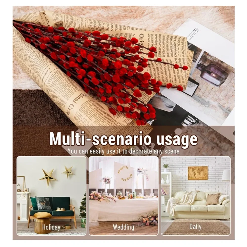Red Willow Stems 100% Real Floral Plant Home Holiday Decor 16” Length (60pc)